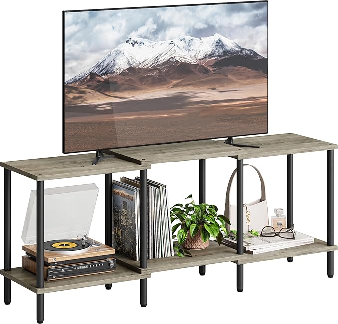 TV Stand, Entertainment Center, Industrial TV Media Console Table with Open Storage Shelves, 2 Tier TV Cabinet for Living Room, Bedroom LTS107Q
