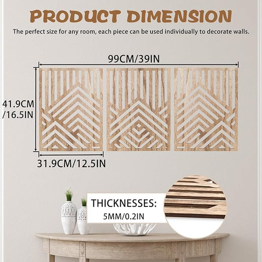 3PCS Wood Mountain Wall Art, Modern Wooden Panel Mountain Wall Decor, Decorative Forest Nature Abstract Line Minimalist Wall Art for Living Room Bedroom Farmhouse, 16.5x 12.5in (Light brown)