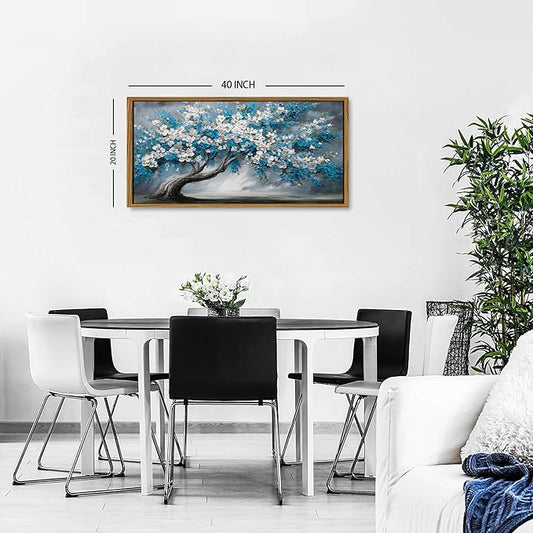 Blue Tree of Life Wall Art Framed Bedroom Decor Abstract White Daisy Flower Picture for Living Room Colorful Botanical Canvas Print Nature Floral Painting Modern Artwork Bathroom Home Decoration 20x40