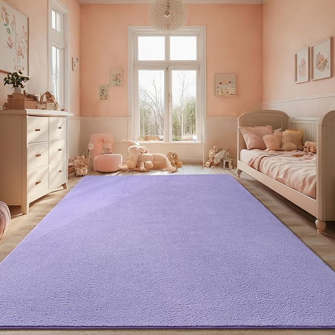 Purple Rugs for Living Room Bedroom, 6x9 ft Lavender Area Rug, Washable Memory Foam Indoor Carpet, Modern Aesthetic Minimalist Non-Slip Carpets for Boys Girls Adults Home Decor