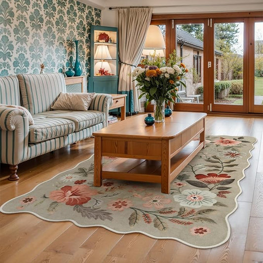 Lahome Floral Washable Rugs for Bedroom, 4X6 Area Rug Ultra-Thin Soft Living Room Rug, Non-Slip Classroom Stain Resistant Lightweight Boho Low-Pile Throw Carpet for Office Flore, Brown