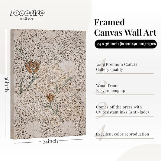 Vintage Botanical Wall Art Prints Set of 2 Antique Sketch Wall Art Decor Neutral Flower Canvas Wall Art Floral Pictures Farmhouse Painting Vintage Floral Artwork for Bedroom 24x36 Inch Ready to Hang