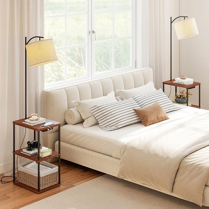 Floor Lamp with Charging Station, 3-Color Temperature LED Bulb (3000K Warm 4500K Natural 6000K Cool), Standing Light with USB & Type-C Ports, for Living Room Bedroom Office Dorm