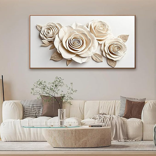 Wall Art Living Room Prints White Flower Wall Art Decor Modern Canvas Art Wall Decor Home Wall Decor Suitable Pictures For Bedroom Apartment Office Can Be Hung 24" X 48" With Framed