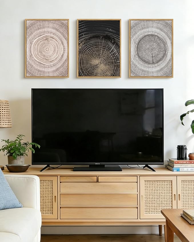 PHOPAGO Vintage Tree Rings Wood Framed Wall Art Modern Retro Wood Stump Wall Decor Nature Farmhouse Rustic Art Prints Living Room Bedroom Home Decor - 11x14in Natural Framed