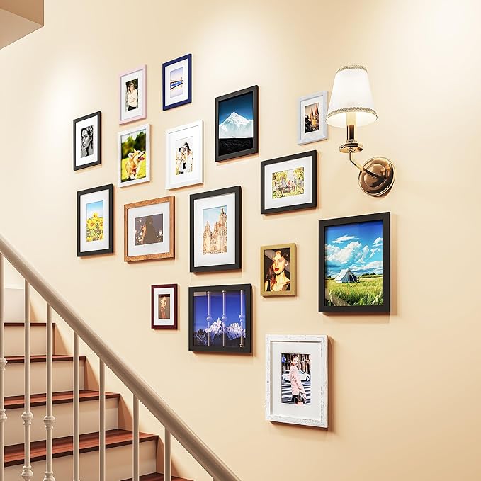 Picrit 8x10 Picture Frame Set of 12, Display 5x7 with Mat or 8x10 without Mat, Photo Frames for Wall Mounting or Table Top Display, Gold