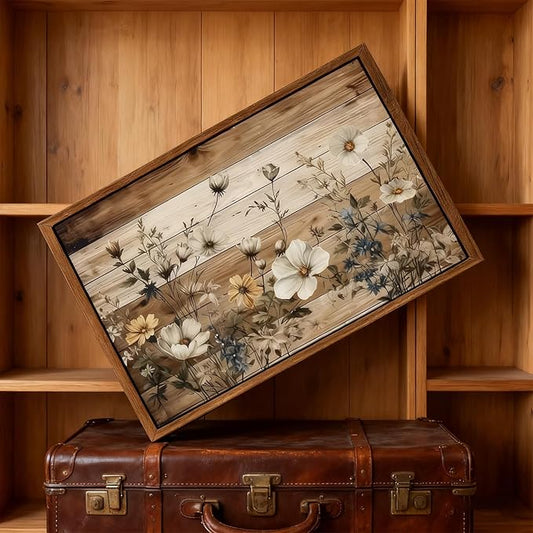 Framed Vintage Floral Wall Art Rustic Flowers Wall Decor Farmhouse Canvas Poster Picture for Home Wall Decor, Living Room and Bedroom Decor 16x24in