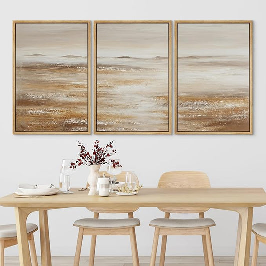 SIGNLEADER Framed Canvas Print Wall Art Set Soft Earth Tone Minimal Landscape Illustrations Minimal Decorative Bohemian for Living Room, Bedroom, Office - 16"x24"x3 Natural