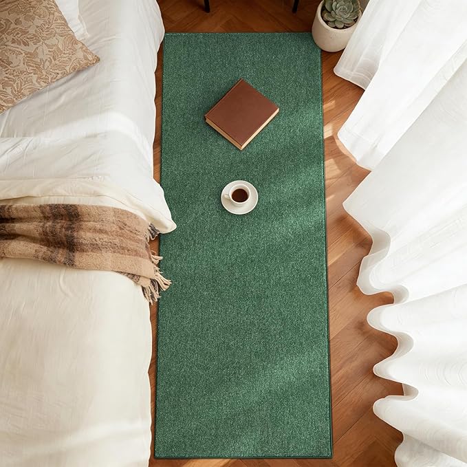 FinRèc 2x6 Washable Runner Rugs for Kitchen Hallway Bedroom, Low Pile Thin Rug Solid Color, Non-Slip Carpet Indoor for Home Decor (Green/White)