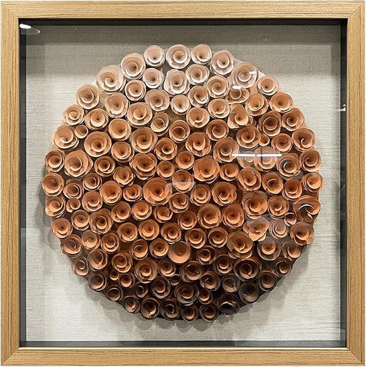 BrightA Natural Wood Paper Cylinder Wall Art Brown Gradient Color Circular Design with Earthy Tones Framed Artwork Modern Minimalist Home Decor for Living Room 23.6"x23.6"