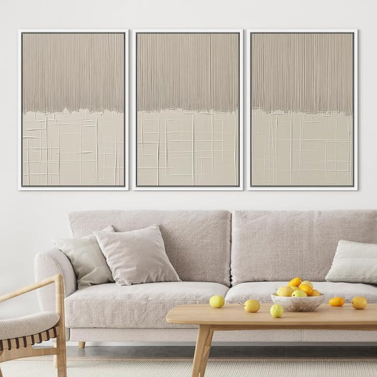 SIGNLEADER Framed Canvas Print Wall Art Set Beige Abstract Neutral Illustrations Minimal Decorative Bohemian Nordic for Living Room, Bedroom, Office - 24"x36"x3 WHITE