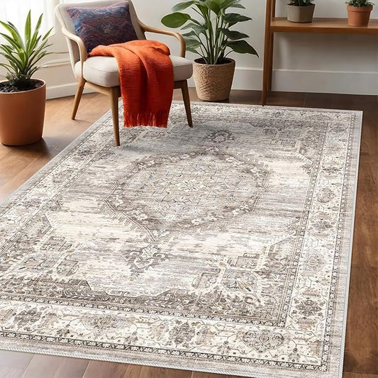 Washable Area Rugs 3x4 Entryway: Soft Ultra Thin Low Pile Mat Machine Washable Indoor Doormat Lightweight Entry Rug Anti Slip Backing Rugs for Living Room Bedroom Kitchen 3'x4' Beige