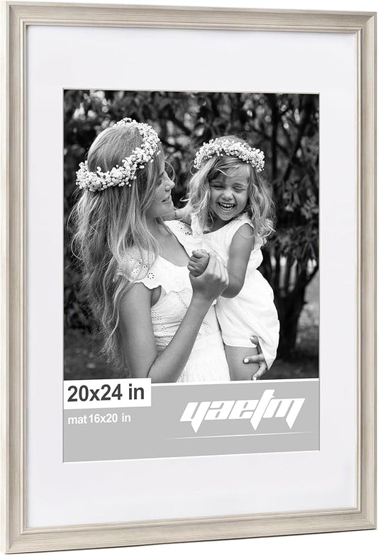 Yaetm 20x24 Picture Frame Matted to 16x20 Set of 2, 1.4" Wide Molding & Rustic White Frames for Wall Gallery, Horizontal and Vertical Wall Mount (2 pack, White)