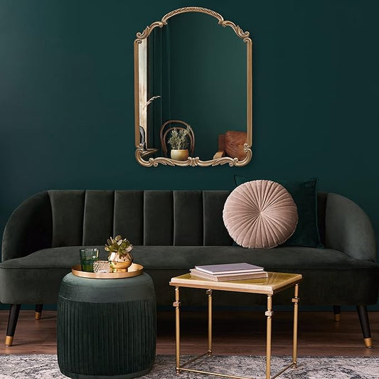 Wylde Iris English Estate Carved Arch Wood Wall Mirror, Mirror for Entryway, Living Room, Bathroom, Antique Gold, 22x30