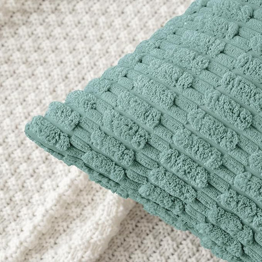 MIULEE Pack of 2 Corduroy Decorative Throw Pillow Covers 16x16 Inch Soft Boho Striped Pillow Covers Modern Farmhouse Home Decor for Summer Sofa Living Room Couch Bed Teal Green