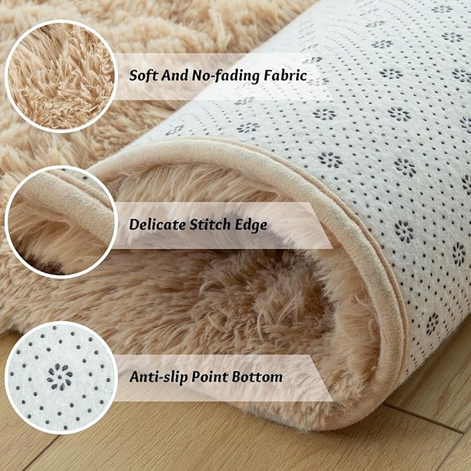 Andecor Soft Fluffy Bedroom Rugs, 6 x 9 Feet Indoor Shaggy Plush Area Rug for Boys Girls Kids Baby College Dorm Living Room Home Decor Floor Carpet, Camel