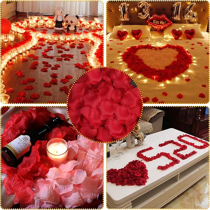 Caffox 3000Pcs Rose Petals with 36Pcs LED Tea Lights Candles, Rose Petals for Romantic Night for Her Set, Romantic Decorations for Special Night, Valentine's Day, Wedding, Anniversary Decorations