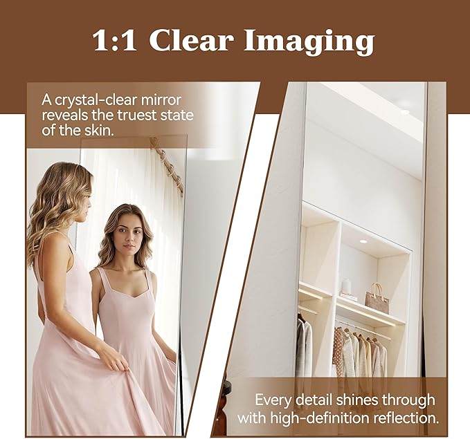 NARCISSUS 57x16 Mirror Door Hanging Full Length Body with Floor Stand or Wall Mounted Metal Aluminum Frame Tempered Glass Rectangle Mirrors for Bedroom Dressing Living Room Bathroom 57 inch Silver