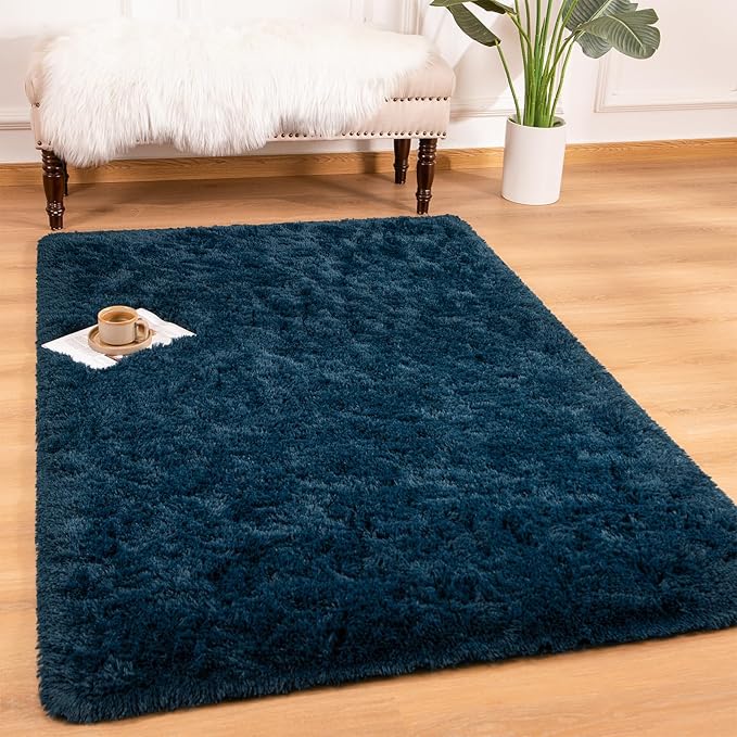 Andecor Shag Area Rug for Living Room, 6x9 Feet Navy Blue Soft Fluffy Indoor Plush Throw Rugs for Bedroom Girls Kids Room Nursery Dorm Home Decor Carpet