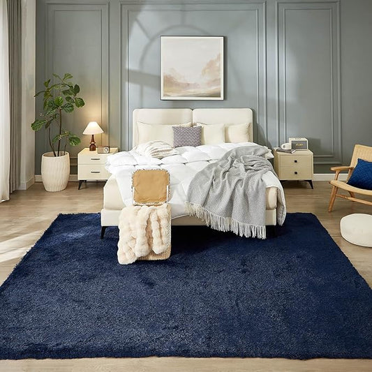 Floralux 8x10 Area Rug for Bedroom, Dark Blue, Large Shag Rugs Living Room Rug, Ultra Soft Shaggy Fluffy Carpet for Playroom, Plush Modern Floor Carpets for Kids Room, Home Office