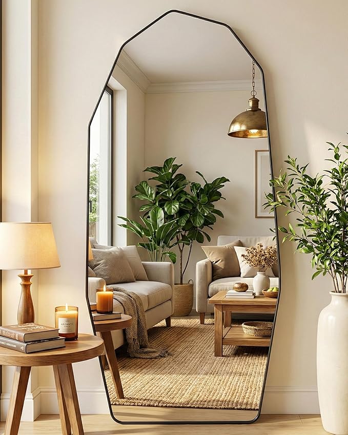 Antok Full Length Mirror, 71"x32" Floor Mirror, Free Standing Wall Mounted or Leaning Full Body Mirror with Aluminum Alloy Frame, Diamond Irregular for Bedroom Entryway Cloakroom, Black