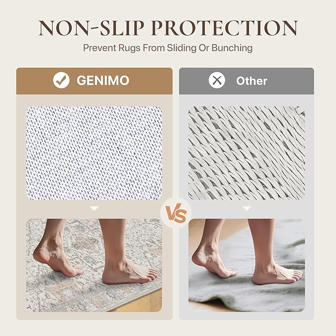GENIMO 3x5 Area Rugs for Living Room, Machine Washable Non Slip Vintage Rugs, Low Pile Lightweight Soft Boho Rug for Bedroom, Dining Room, Home Office