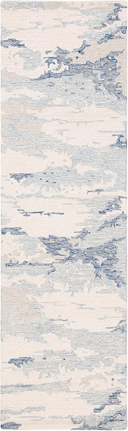 SAFAVIEH Abstract Collection Runner Rug - 2'3" x 14', Ivory & Blue, Handmade Abstract Wool, Ideal for High Traffic Areas in Living Room, Bedroom (ABT465A)