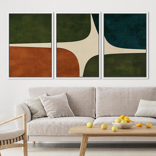 SIGNLEADER Framed Canvas Print Wall Art Set Dark Green Rust Blue Mid Century Abstract Color Block Illustrations Modern Art Boho Decorative for Living Room, Bedroom, Office - 16"x24"x3 WHITE