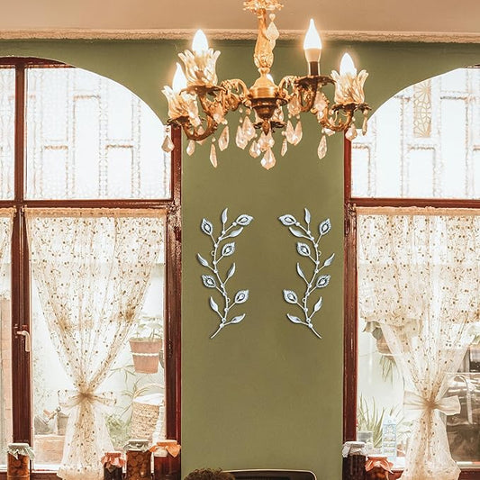 2 Sets Leaf Wall Art for Home Metal Bling Rhinestones Ready to Hang Tree Branch Leaves Olive Vine Wrought Iron Hanging Sculpture Pieces Wall Decor Pcs - 16.5in