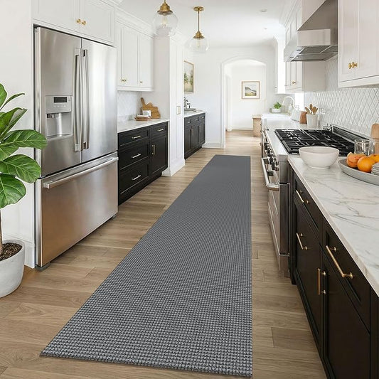 KOZYFLY Braided 2.5'x16' Runners Rugs for Hallway, Extra Long Washable Runner Rug, Woven Non Slip Kitchen Runner, Cotton Entryway Rug, Floor Carpet for Entry, Aisle, Hall, Grey/Dark Grey