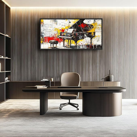 Banksy Piano Large Wall Art for Living Room Abstract Graffiti Music Framed Canvas Decor Musical Notes Prints Painting Pictures Extra Large Vintage Colorful Artwork for Bedroom Classroom Office 30"x60"