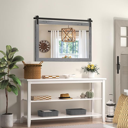 COGOOD Farmhouse Bathroom Mirror - 49 x 30 Large Rectangle Barn Door Mirror for Vanity, Bedroom, Living Room Wall Decor (Grey)