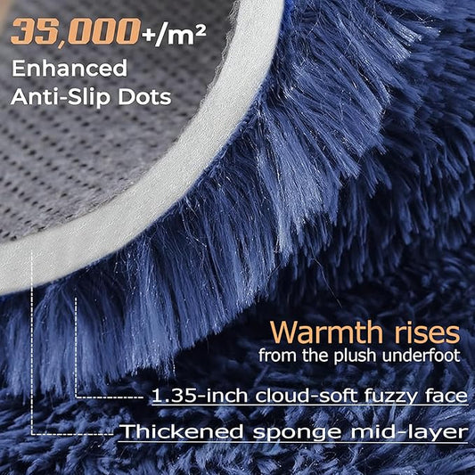 2x6 Runner Rug for Bedroom: Fluffy Shag Soft Washable Rugs Small Fuzzy Plush Indoor Carpet for Hallway Bedside Dorm Kids Girls Boys Room (Navy Blue, 2'x6')