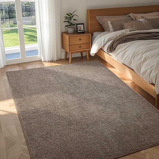 FinRèc 4x6 Washable Area Rugs for Bedroom Living Room, Low Pile Thin Rug Solid Color, Non-Slip Carpet Indoor for Home Decor (Brown/White)