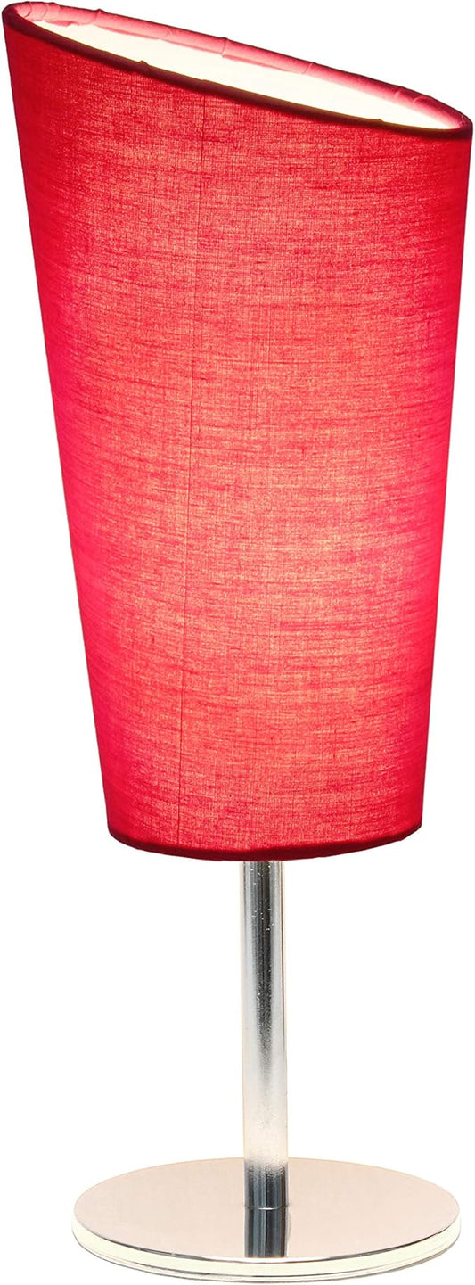 Simple Designs LT2061-PNK Mini Chrome Angled Fabric Shade Table Lamp, Pink