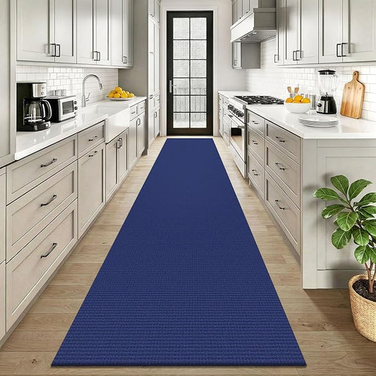 KOZYFLY Cotton 2.5'x12' Runners Rugs for Hallway, Long Washable Runner Rug, Woven Non Slip Kitchen Runner, Braided Entryway Rug, Floor Carpet for Entry, Aisle, Hall, Royal Blue/Navy