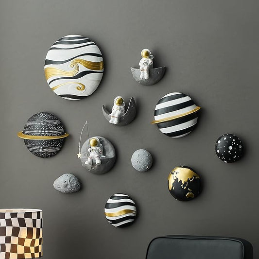 AWNR Astronaut Wall Decor Set of 3 Outer Space Theme Decorations Wall Hanging Sculptures Space Decor for Modern Home Decor Spaceman 3D Wall Decor for Bedroom Nursery Dorm