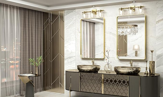 TokeShimi Gold Bathroom Mirror - 24 x 36 Inch Metal Rounded Corner Rectangle Mirror - Hangs Horizontal Or Vertical - Rustic Finish