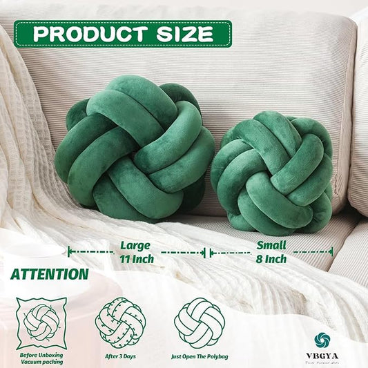 Knot Pillow Ball, Soft Home Decorative Throw Pillows Cushion, Round Changeability Knotted Pillows, Modern Home Handmade Cushions for Bedroom, Sofa, Couch (8 Inch, Dark Green)