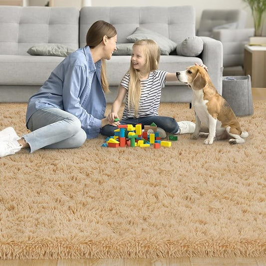 Rug for Living Room Bedroom, 5x7 Area Rugs for Living Room, Ultra Soft Modern Shaggy Carpets Fuzzy Rug for Boys Girls Dorm Nursery Home Decor Aesthetic, Upgrade Non-Slip Durable, Beige