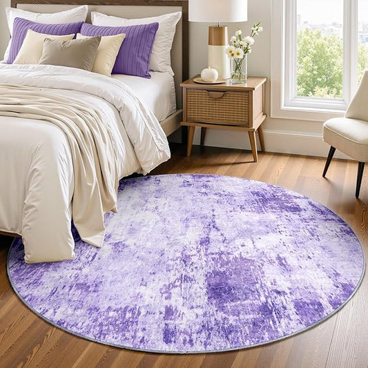 RELEANY Washable Area Rugs 4ft Non-Slip Modern Abstract Soft for Living Room Entryway Bedroom Nursery, Print Pattern, Purple Gray Pink White