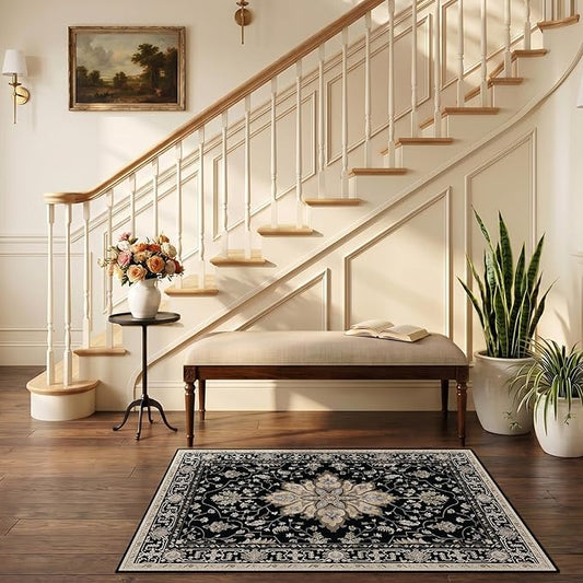 RELEANY Area Rugs 2'6"x4' Kitchen Rugs Entry Rug Small Rugs for Entryway Kitchen Bathroom Door Mat Indoor Entrance,Washable Non Slip, Black Brown Neutral Dark Tan