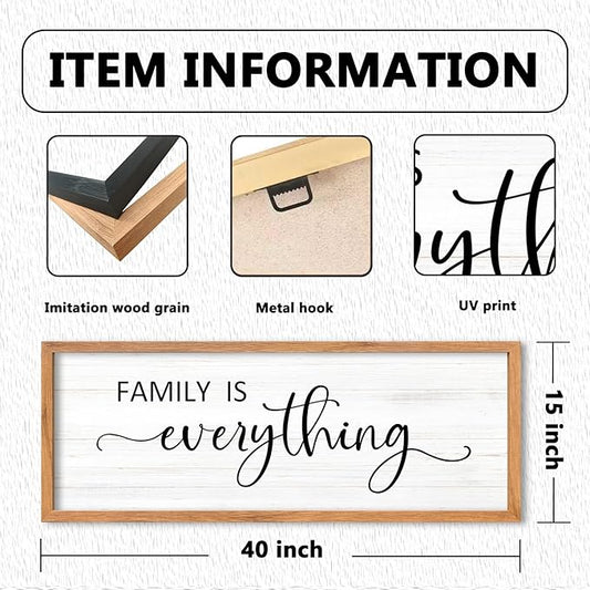 AuraPeak Family Is Everything Wall Decor Rustic Dining Room Sign for Horizontal Home Living Room Entryway Hallway Wood Hanging Plaque Wall Art Decoration (Wood 40"×15")