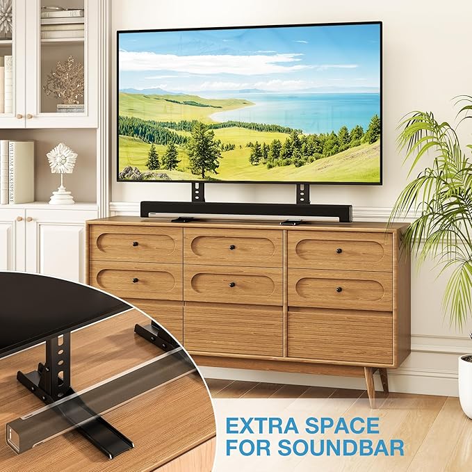 YOMT Universal Table Top TV Stand for 20-75 Inch Flat Curved TVs, Height Adjustable TV Legs with Cable Management, Great Load-Bearing Replacement TV Base Holds up to 110lbs, Max VESA 800x600mm, Black