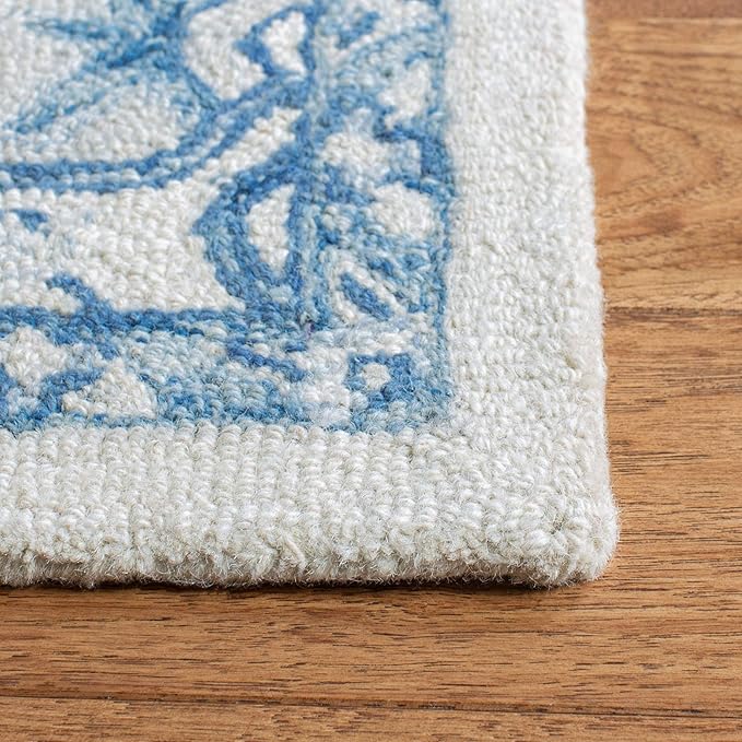 SAFAVIEH Micro-Loop Collection 3' Round IvoryBlue MLP503G Handmade Shabby Chic Medallion Premium Wool Entryway Foyer Living Room Bedroom Kitchen Area Rug