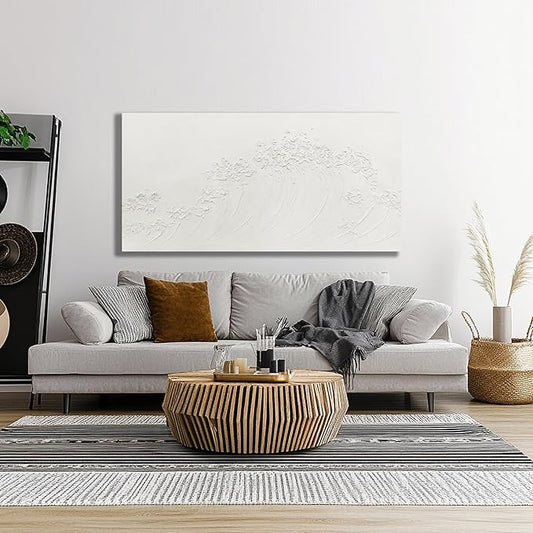 Yuaxker Abstract Wall Art Wave Wall Decor White Canvas Painting Personalized Artwork for Living Room Bedroom Dining Room Office Home Decor 24x48 Inch