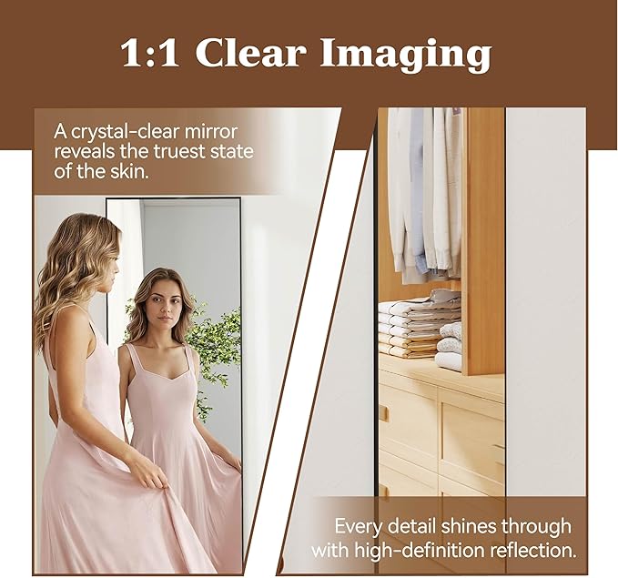 NARCISSUS 47x14 Mirror Door Hanging Full Length,Over Door or Wall Mounted Aluminum Alloy Frame Tempered Glass Rectangle Full Body Mirrors for Bedroom Dressing Living Room Bathroom 47 inch Black