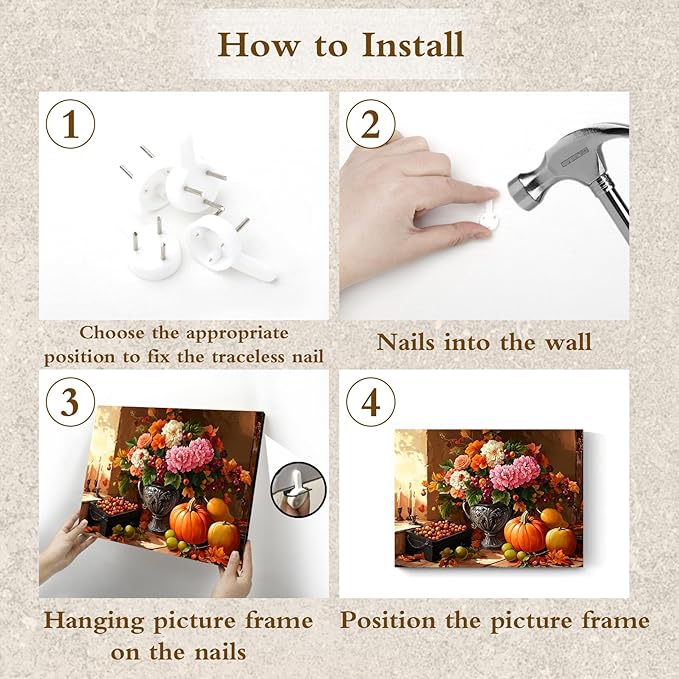 LB Vintage Kitchen Wall Art Pink and White Flower and Orange Pumpkin Floral Canvas Wall Art Modern Aesthetic Wall Decor for Living Room Restaurant Home Decoration Framed Ready to Hang 12L x 16W