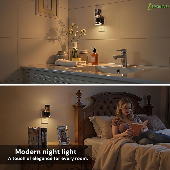 L LOHAS LED Night Lights Plug into Wall, Acrylic Bubble Night Light,Dimmable Nightlight with 0-100 LM, 3000K Plug in Night Light with Dusk to Dawn Sensor, for Bathroom Hallway Bedroom
