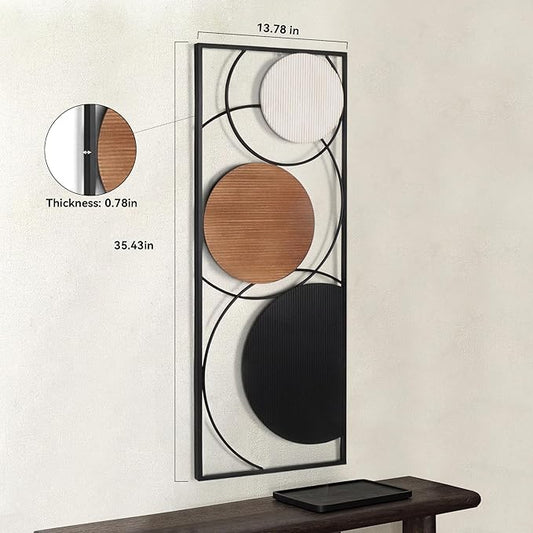Oakrain 2 PCS Metal Wall Art for Home Decor, Large Abstract Wall Décor with Frame, Modern Minimalist Black and White Wall Sculpture for Living Room, Dining Room, Bedroom, Office, 35.4” x 13.7”
